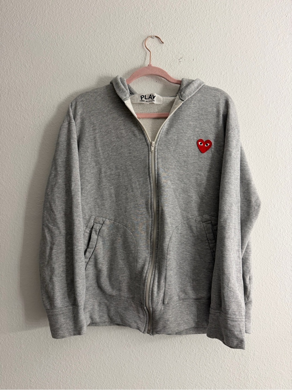 PLAY by Comme des Garçons Unisex Gray Zip-Up Hoodie Sweatshirt Size XL